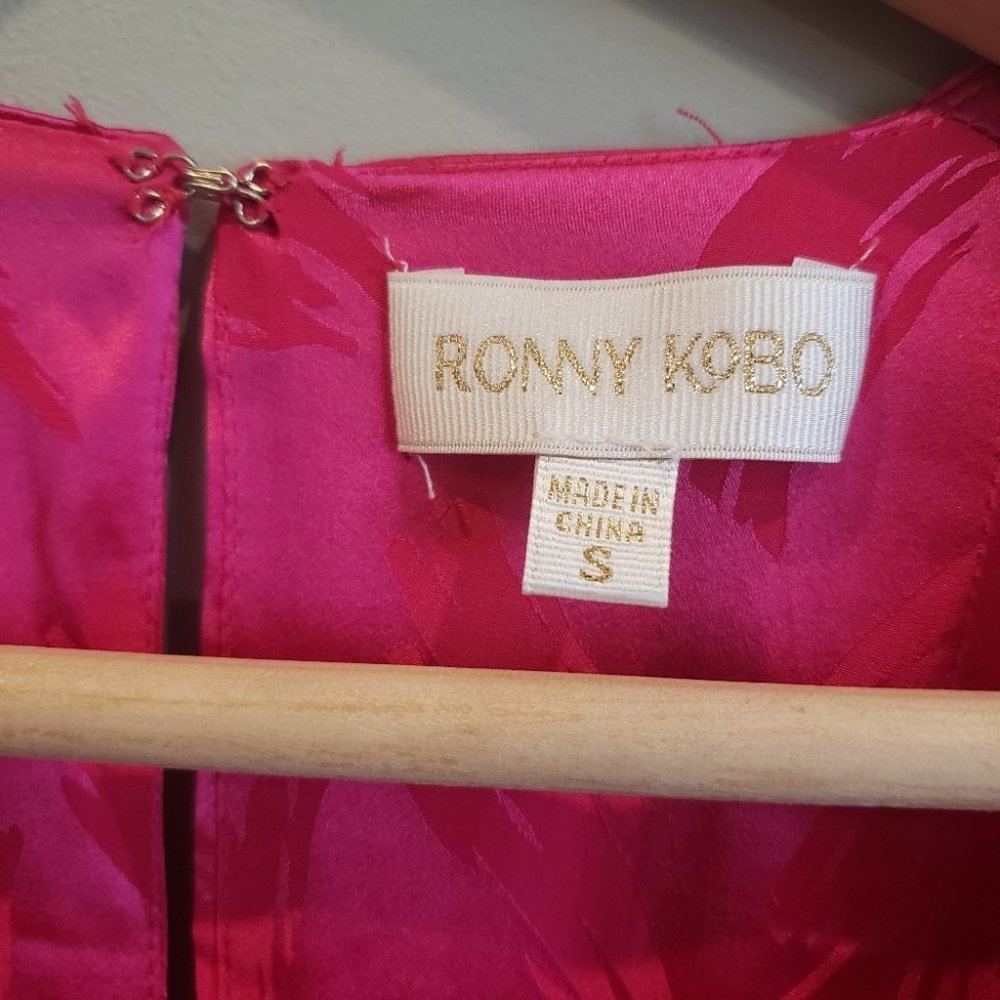 Ronny Kobo Collection Fuchsia Pink Satin Long Sleeve Wrap Blouse - Picture 7 of 10